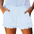 thumbnail image 1 of LIIPEE Women Jean Shorts Elastic High Waisted Drawstring Tassels Denim Shorts With Pockets Female Stylish Hiking Travel Jogging Shorts,White,M, 1 of 7