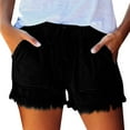 thumbnail image 1 of LIIPEE Women Jean Shorts Elastic High Waisted Drawstring Tassels Denim Shorts With Pockets Female Versatile Hiking Travel Jogging Shorts,Black,L, 1 of 6