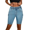 thumbnail image 1 of LIIPEE Women Jean Shorts Elastic High Waisted Straight Leg Denim Shorts With Pockets Female Leisure Daily Wear Going Out Shorts,Light Blue,M, 1 of 4
