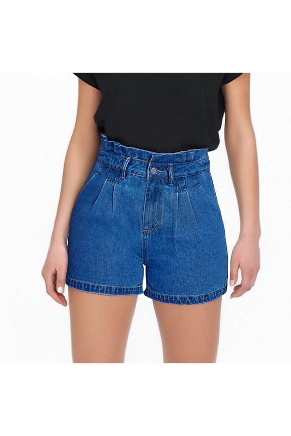Women Jean Shorts Stylish High Waisted Ruffled Button Down Denim Shorts With Pockets Female Versatile Holidays Vacations Shorts,Light Blue,Xl