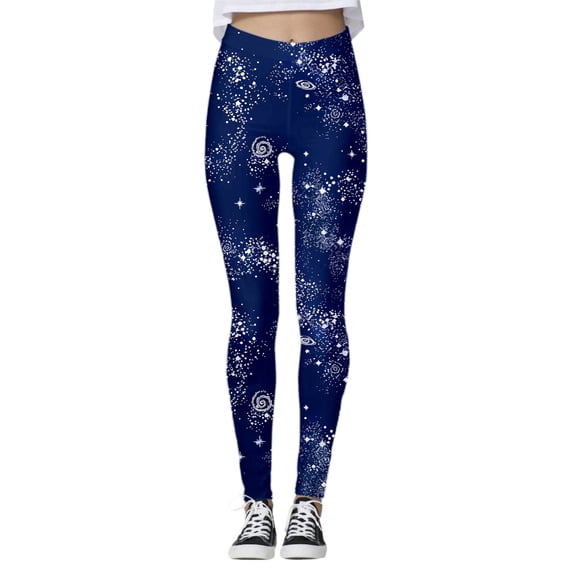 LIIPEE Women Leggings Casual Elastic High Waist Slim Fit Ankle Length Leggings Carnival Galaxy Starry Printed Yoga Pants Running Fashion Comfortable Soft Breathable Leggings,Navy,M