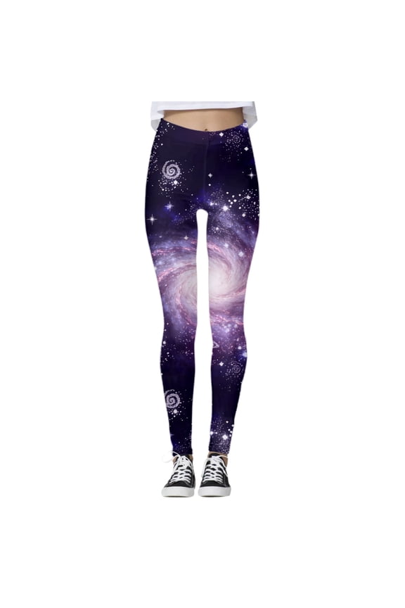 Women Leggings Casual Elastic High Waist Slim Fit Ankle Length Leggings Carnival Galaxy Starry Printed Yoga Pants Running Fashion Comfortable Soft Breathable Leggings,Light Purple,S