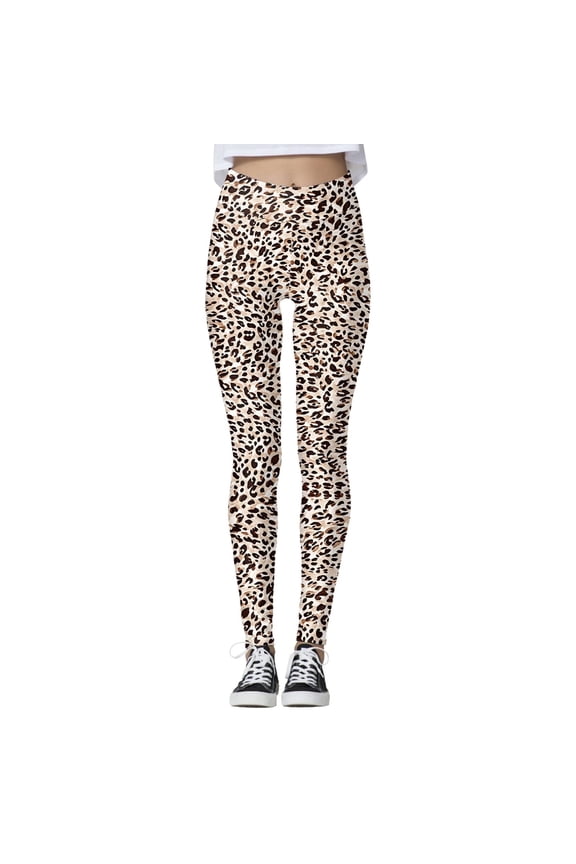 Women Leggings Casual Elastic High Waist Slim Fit Ankle Length Leggings Leopard Printed Lifting Pants Comfortable Soft Breathable Daily Leggings,Gold,L
