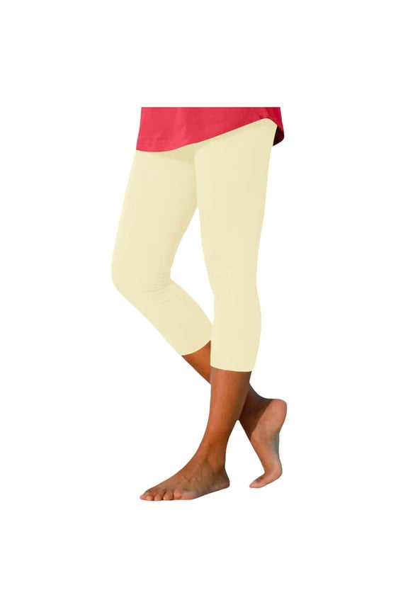 Women Leggings Casual Elastic High Waist Slim Fit Calf Length Leggings Solid Color Sports Yoga Pants Workout Comfortable Soft Breathable Daily Leggings,Yellow,S