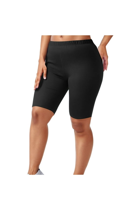 Women Leggings Casual Elastic High Waist Slim Fit Knee Length Leggings Solid Color Workout Running Stretch Yoga Leggings Comfortable Soft Breathable Daily Leggings,Black,XXL