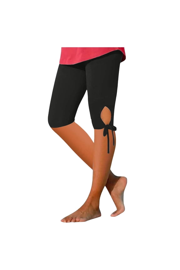 Women Leggings Casual Slim Fit Solid Color High Waist Knee Length Leggings Summer Beach Exercise Stretch Lightweight Comfortable Soft Breathable Leggings,Black,XXL