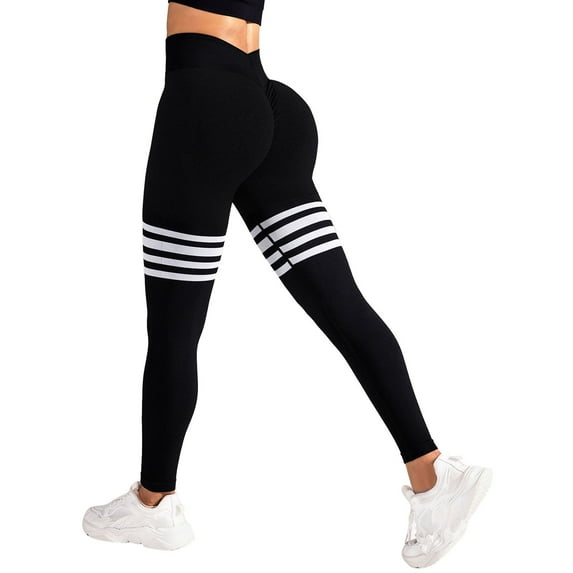 LIIPEE Women Leggings Casual Slim Fit Striped High Waist Ankle Length Leggings Lifting Quick Drying Yoga Pants Running Outdoor Sports Comfortable Soft Breathable Leggings,Black,L