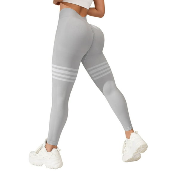 LIIPEE Women Leggings Casual Slim Fit Striped High Waist Ankle Length Leggings Lifting Quick Drying Yoga Pants Running Outdoor Sports Comfortable Soft Breathable Leggings,Light Gray,S