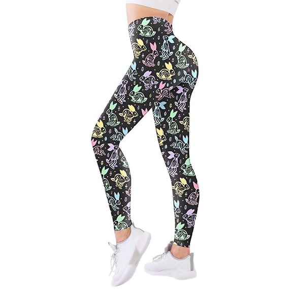 LIIPEE Women Leggings Easter Bunny Printed High Waist Slim Fit Leggings Comfortable Breathable Soft Casual Yoga Pants,Black,L