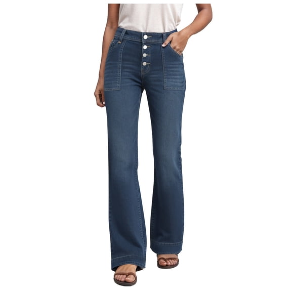 LIIPEE Women Pants Casual Solid Color Straight Wide Leg Ankle Length Denim Pants Ladies Loose Fit Fashion Jeans With Pockets Comfortable Breathable Soft Daily Trousers,Blue,XXL