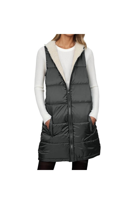 Women Plush Jacket Warm Solid Color Sleeveless Hooded Zip Up Fuzzy Vest Coat With Pockets Woman Comfortable Indoor Outdoor Wear Jackets,Black,L