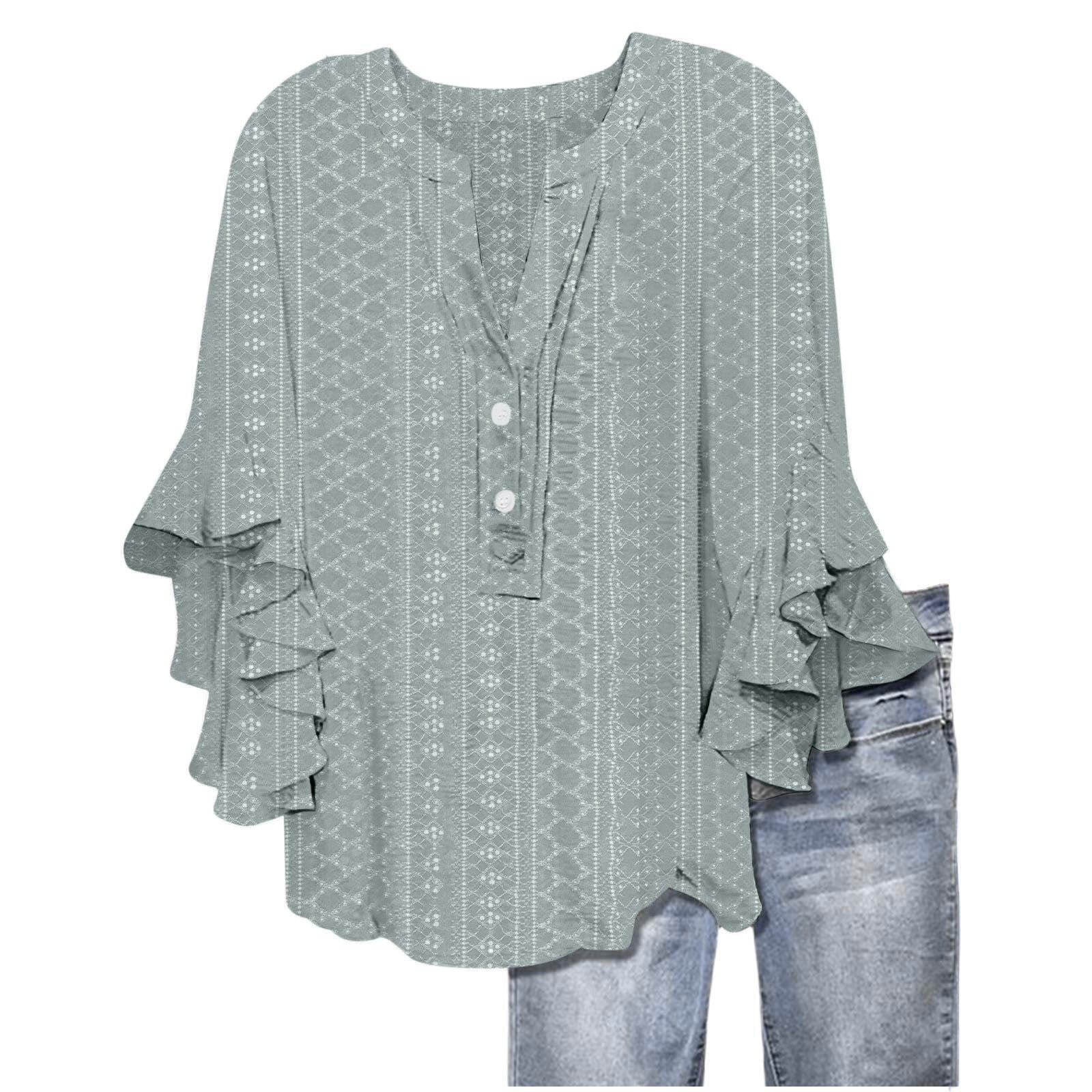 LIIPEE Women Shirts Casual Loose Fit Flowy Buttons Blouses Spring ...