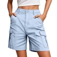 thumbnail image 1 of LIIPEE Women Shorts Casual Loose Fit High Waist Solid Color Cargo Shorts With Pockets Summer Activities Relaxed Lightweight Comfortable Soft Breathable Daily Shorts,Light Blue,XXL, 1 of 5