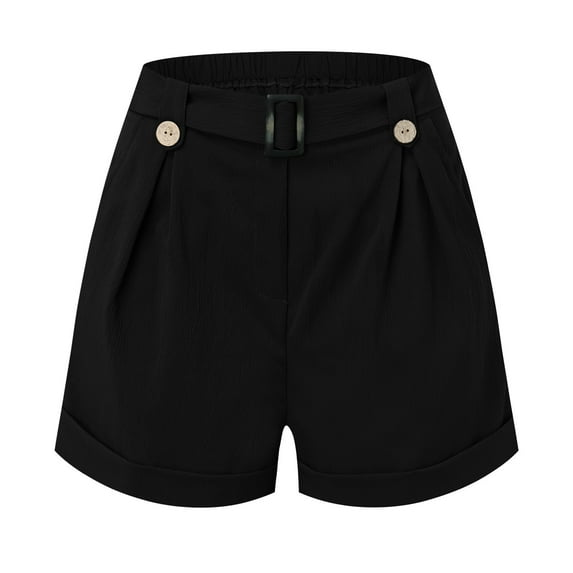 LIIPEE Women Shorts Casual Solid Color High Waist Loose Fit Wide Leg Shorts Belt Outfits Ladies Summer Vacation Comfortable Soft Breathable Daily Shorts,Black,XL