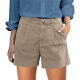 thumbnail image 1 of LIIPEE Women Shorts Casual Summer Solid Color Linen Buttons Loose Fit Elastic Waist Shorts With Pockets Ladies Comfortable Breathable Soft Daily Shorts,Khaki,XXL, 1 of 5