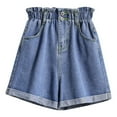 thumbnail image 1 of LIIPEE Women Shorts Summer Casual Solid Color Elastic High Waist Loose Fit A Line Wide Leg Denim Shorts Ladies Comfortable Breathable Soft Daily Shorts,BU1,L, 1 of 9