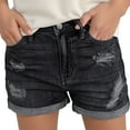 thumbnail image 1 of LIIPEE Women Shorts Summer Casual Solid Color Sexy High Waist Slim Fit Hole Mini Denim Shorts With Pockets Ladies Comfortable Breathable Soft Daily Hot Shorts,Black,L, 1 of 3