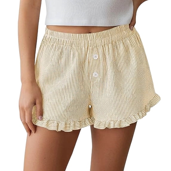 LIIPEE Women Shorts Summer Solid Color Fashion Texture Elastic Waist Ruffle Casual Mini Shorts With Pockets Ladies Comfortable Breathable Soft Daily Beach Bottoms,S