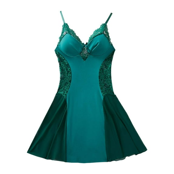LIIPEE Women Sleepwear Summer Fall Lingerie Sexy Lace Mesh Shapewear And Alluring Sheer Nightgown Chemise Nighty Female Casual Nightwear,Green ,Xl