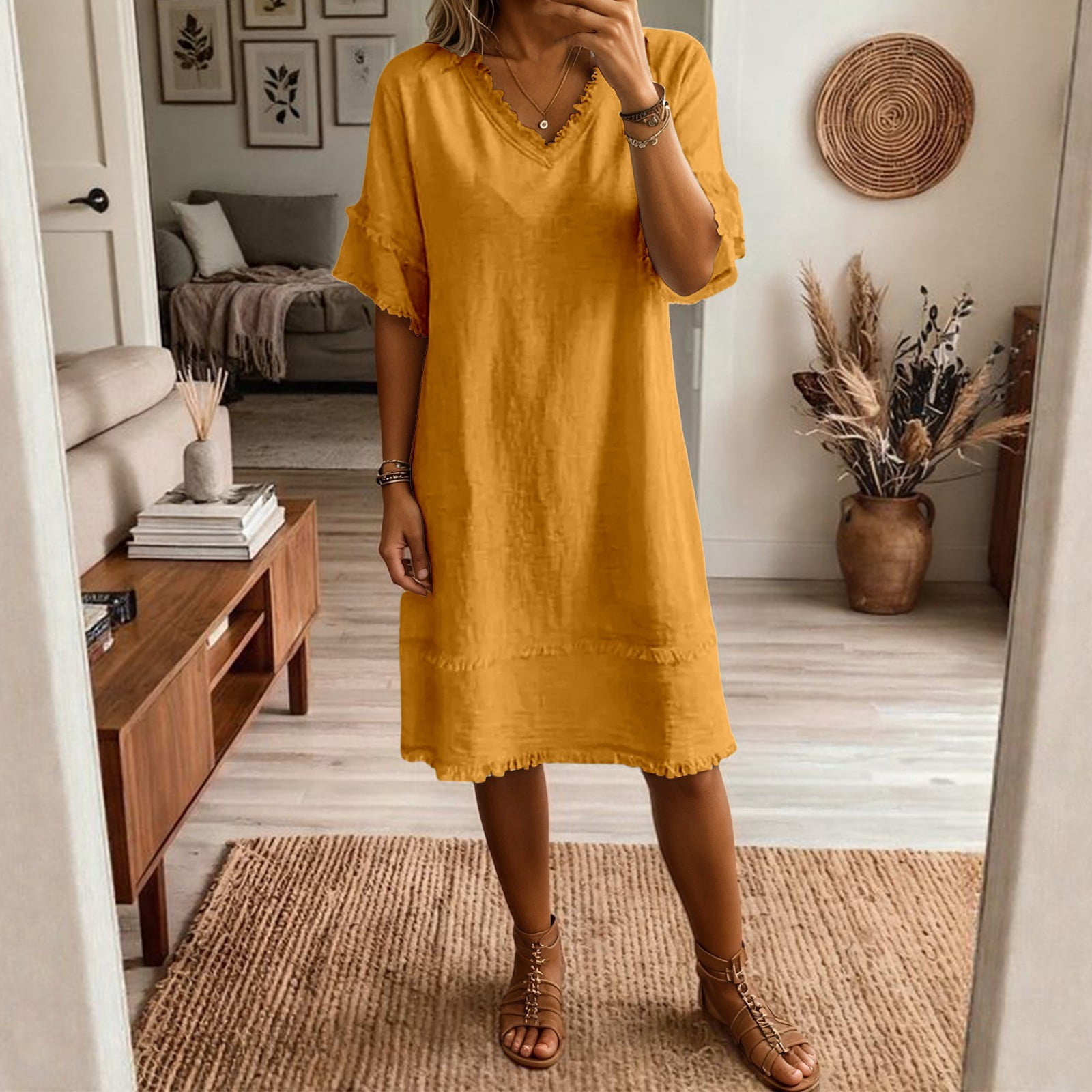 chiffon plus size dress pretty MADISON|Plus V-Neck Front Slit Evening Us Marine Officer Dress Turquoise Stretch Satin Bridesmaid flowing silhouette Ruffle detailing Color:Vanilla