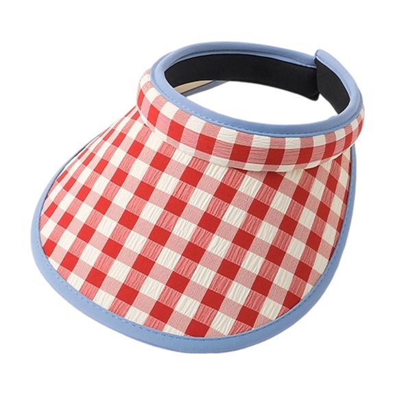 LIIPEE Women Sun Visor Hats Plaid Printed Wide Brim High Ponytail Hat Sunscreen Sunshade Beach Hats Protection Caps Female Classic Weekend Visor Hat,Red,One Size