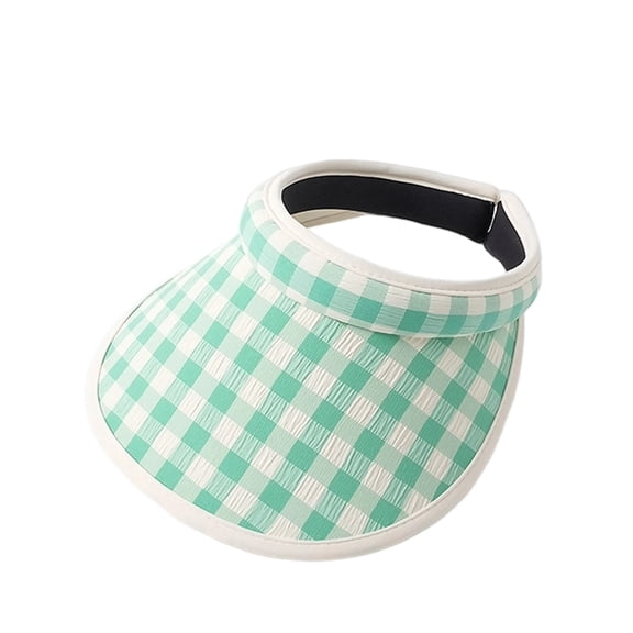 LIIPEE Women Sun Visor Hats Plaid Printed Wide Brim High Ponytail Hat Sunscreen Sunshade Beach Hats Protection Caps Female Comfort Casual Outings Visor Hat,Mint Green,One Size