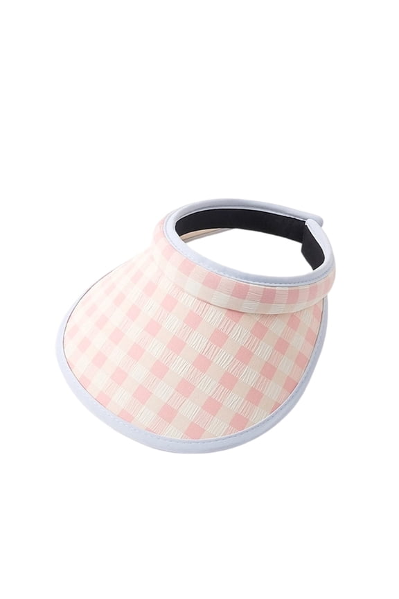 Women Sun Visor Hats Plaid Printed Wide Brim High Ponytail Hat Sunscreen Sunshade Beach Hats Protection Caps Female Leisure Vacation Visor Hat,Pink,One Size