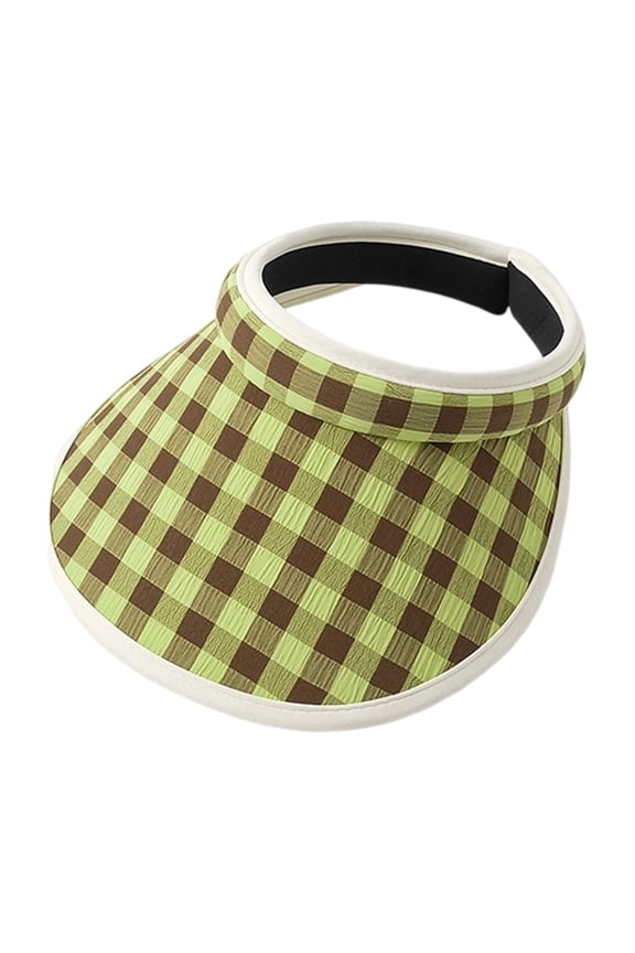 Women Sun Visor Hats Plaid Printed Wide Brim High Ponytail Hat Sunscreen Sunshade Beach Hats Protection Caps Female Stylish Beach Visor Hat,Yellow,One Size