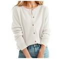 thumbnail image 1 of LIIPEE Women Sweater Solid Color Long Sleeve Round Neck Button Knit Cardigan Sweater Woman Versatile Birthday Wedding Weekend Sweater,White,L, 1 of 4