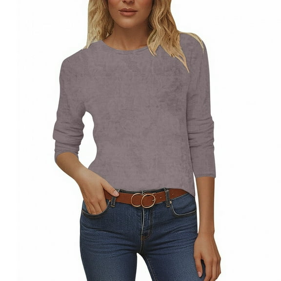 LIIPEE Women T-Shirts Solid Color 3/4 Sleeve Round Neck Tshirt Top Female Comfort Party Tee Shirts,Coffee,Xl