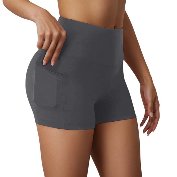 LIIPEE Women Yoga Pants Casual Solid Color Elastic High Waist Leggings Shorts With Pockets Female Versatile Yoga Workout Pants,Grey,M