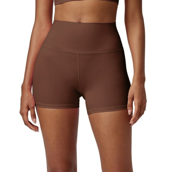 LIIPEE Women Yoga Shorts Casual Solid Color Elastic High Waist Athletic Seamless Leggings Shorts Female Comfort Shopping Outdoor Shorts,Brown,Xxl