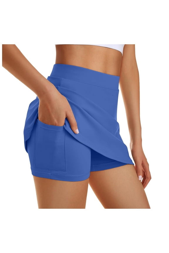 Women Yoga Shorts Casual Solid Color Stretch Elastic Waist Culottes Shorts With Pockets Female Comfort Shopping Outdoor Shorts,Bu1,Xxxxl
