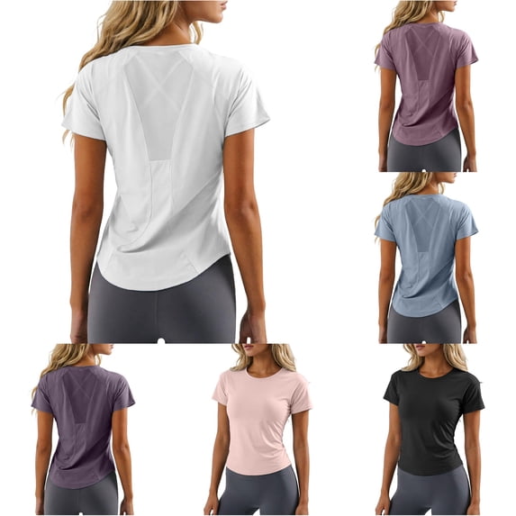 LIIPEE Womens Athletic T Shirts Summer Solid Color Short Sleeve Crew Neck Tees Ladies Lightweight Breathable Workout Training T Shirt,S