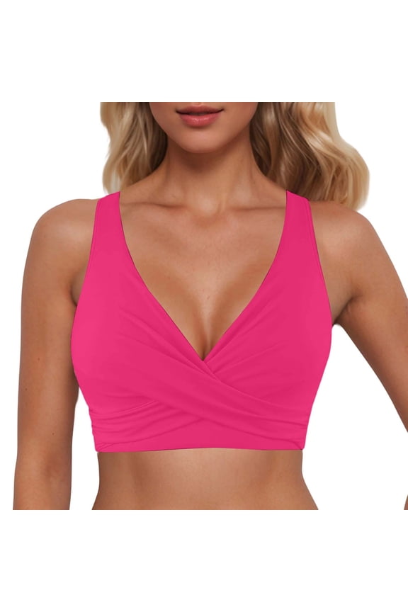 Womens Bikini Tops Casual Summer Solid Color Cross-Back Triangle Bikinis Female Backless Vacation Pool Party Comfortable Breathable Soft Sexy Fashion Beachwear,S