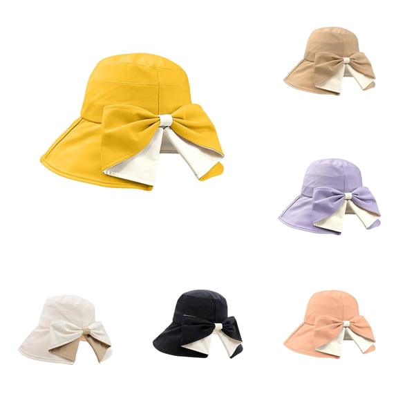 LIIPEE Womens Bowknot Wide Brim Sun Hat Ladies UV Protection Breathable Summer Travel Foldable Beach Hats,One Size