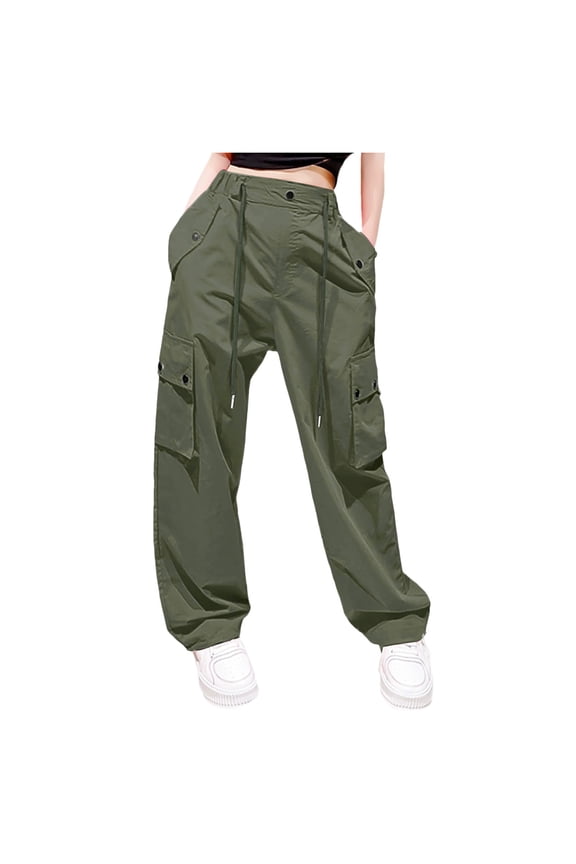 Womens Cargo Pants Casual Solid Color Drawstring Waist Baggy Wide Leg Pants With Pockets Ladies Breathable Everyday Trousers,XL