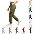 thumbnail image 1 of LIIPEE Womens Cargo Pants Casual Solid Color Elastic Waist Loose Tapered Leg Pants With Pockets Ladies Breathable Everyday Trousers,XXL, 1 of 5