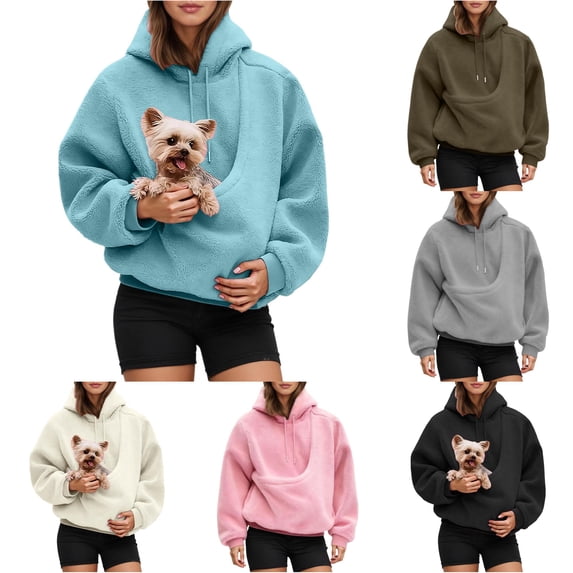 LIIPEE Womens Casual Hoodies Solid Color Long Sleeve Loose Hooded Sweatshirts With Pet Pockets Ladies Fall Winter Cozy Everyday Pullover,L