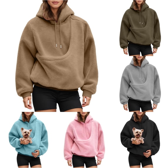 LIIPEE Womens Casual Hoodies Solid Color Long Sleeve Loose Hooded Sweatshirts With Pet Pockets Ladies Fall Winter Cozy Everyday Pullover,XL