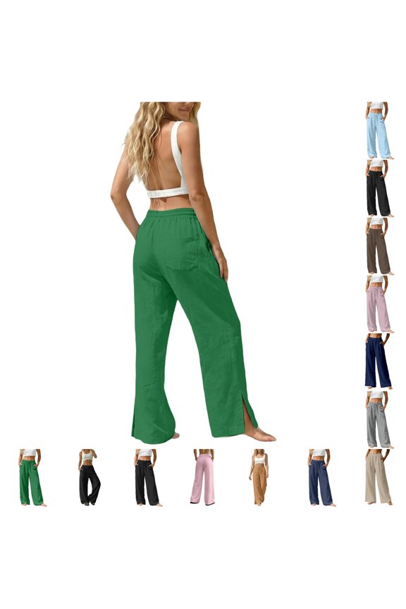 Womens Casual Palazzo Pants Solid Color Baggy Wide Leg Pants With Pockets Ladies Autumn Everyday Trousers,L