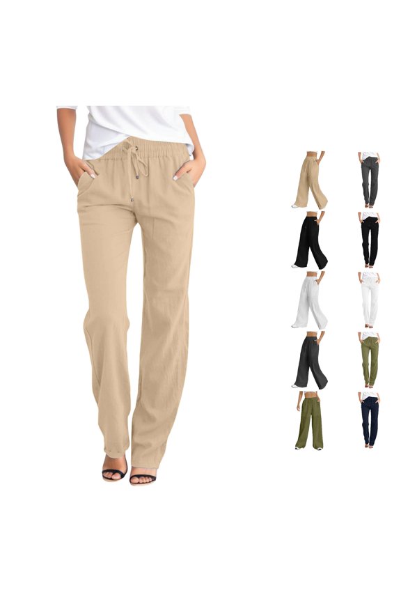 Womens Casual Palazzo Pants Solid Color Baggy Wide Leg Pants With Pockets Ladies Autumn Everyday Trousers,M