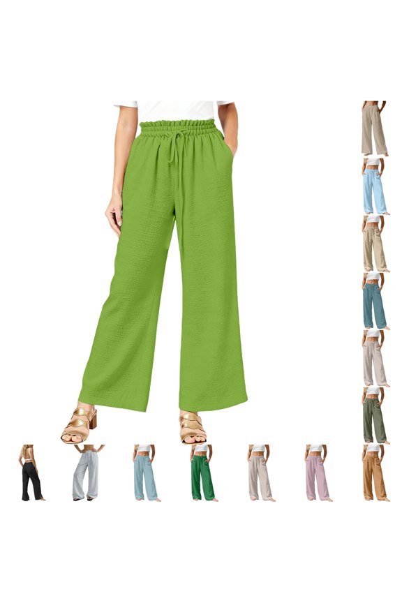 Womens Casual Palazzo Pants Solid Color Baggy Wide Leg Pants With Pockets Ladies Autumn Everyday Trousers,M