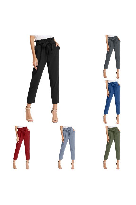 Womens Casual Pants Solid Color Drawstring High Waist Loose Straight Leg Pants Ladies Autumn Breathable Everyday Trousers,XXL