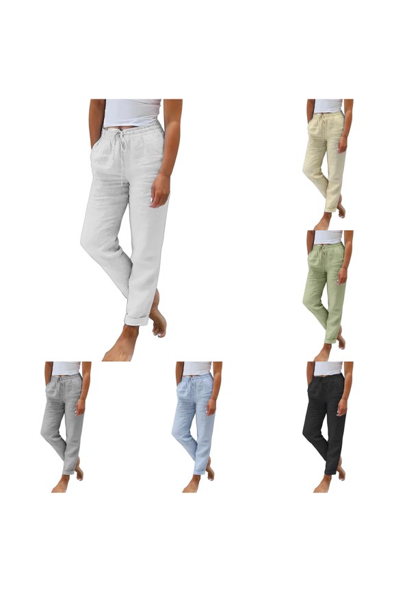 Womens Casual Pants Solid Color Drawstring Waist Loose Straight Leg Pants With Pockets Ladies Breathable Everyday Trousers,M