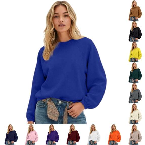 LIIPEE Womens Casual Solid Color Sweatshirts Autumn Cozy Long Sleeve Crew Neck Sweatshirt S-XXXL