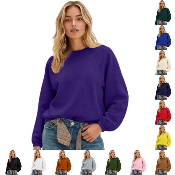 LIIPEE Womens Casual Solid Color Sweatshirts Autumn Cozy Long Sleeve Crew Neck Sweatshirt S-XXXL
