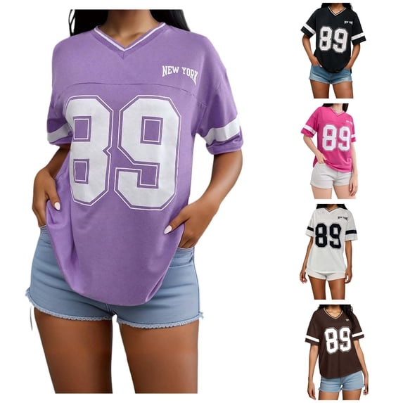 LIIPEE Womens Casual T Shirts Summer V Neck Short Sleeve Letter Number Graphic Tees Ladies Breathable Comfortable Everyday T Shirt,XL