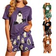 thumbnail image 1 of LIIPEE Womens Halloween Ghost Graphic Pajamas Ladies Short Sleeve Tees And Shorts Holiday Pajama Set, 1 of 6