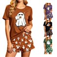 thumbnail image 1 of LIIPEE Womens Halloween Ghost Graphic Pajamas Ladies Short Sleeve Tees And Shorts Holiday Pajama Set, 1 of 6